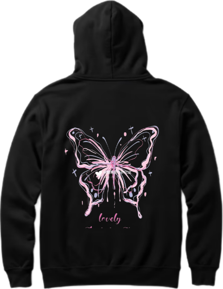 butterflies Oversize Hoodie Black Back 31