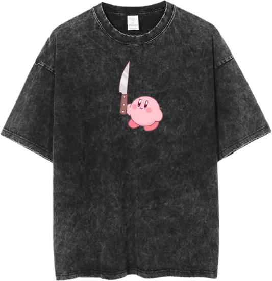 Vintage Washed Kirby Anime Graphic T-Shirt, Kawaii Y2K Aesthetic Grunge Tee, Casual Oversized Short Sleeve Top 31