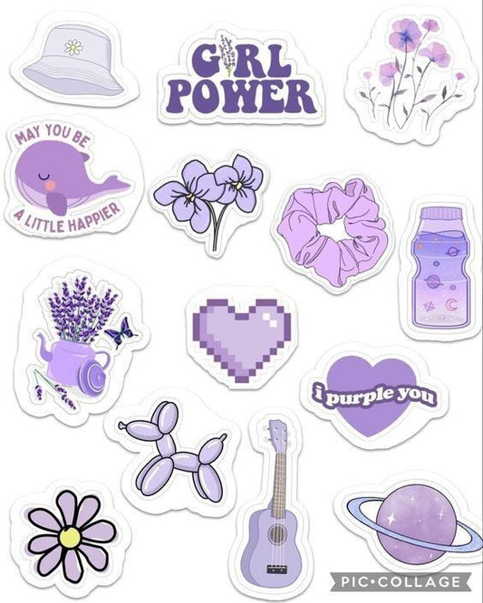 Purple Aesthetic Stickers Pack, Cute Lavender Theme, Girl Power, I Purple You, Planet, and Waterproof Vinyl Decals for Water Bottles, Laptops, Phone, and Journaling