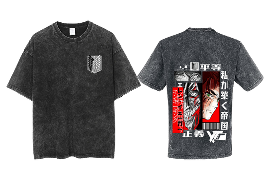 Anime Attack on titan shingeki no kyojin eren levi mikasa Aot Oversize t- shirt Washd acid back 31