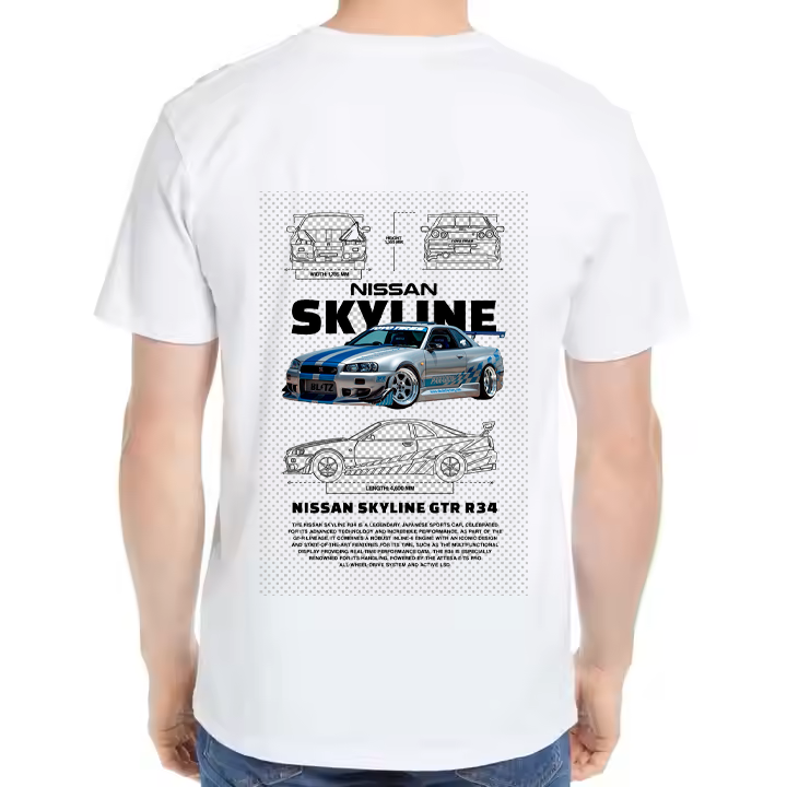 Nissan Skyline GT-R R34 Car t- shirt One Size White Back 31