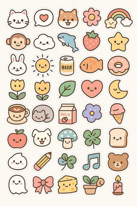 Aesthetic Cute Stickers Pack - Waterproof Vinyl Cartoon Decals for Water Bottles, Laptops, Scrapbooking, Kawaii Stationery Supplies sticker journal sticker