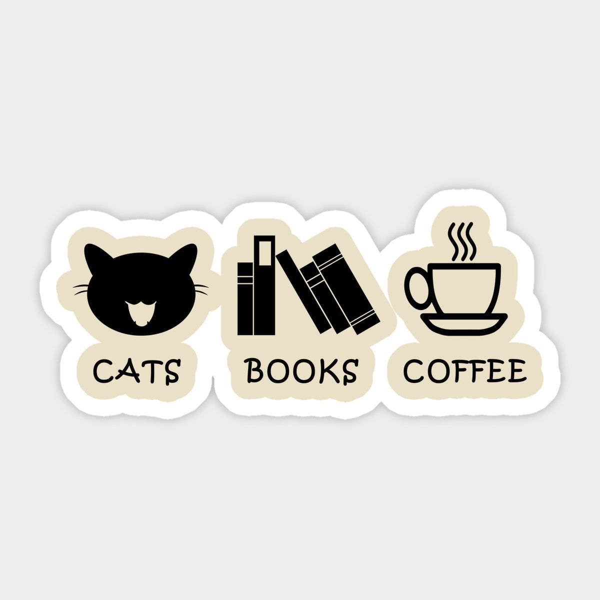 Cats, Books, Coffee" Cute Minimalist Sticker - Cozy Reader and Cat Lover Vinyl Decal for Laptop, Water Bottle, Journal, and Phone Case