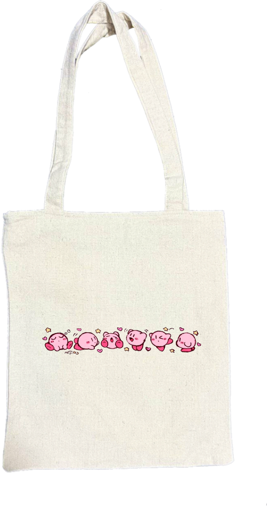 Kawaii Cute Kirby Canvas Tote Bag, beige Aesthetic Pink Anime Character Reusable Shopping Bag, Large Grocery Bag, Book Tote for Women and Girls 32
