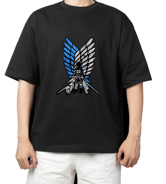 Anime Attack on titan shingeki no kyojin eren levi mikasa Aot black Oversize  t- shirt 32