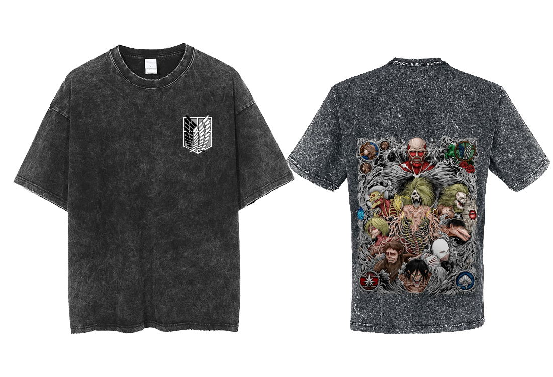 Anime Attack on titan shingeki no kyojin eren levi mikasa Aot Oversize t- shirt Washd acid back 32