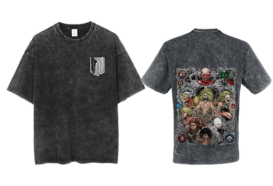 Anime Attack on titan shingeki no kyojin eren levi mikasa Aot Oversize t- shirt Washd acid back 32