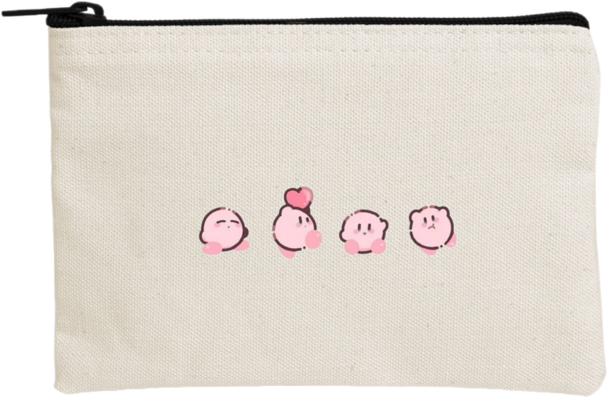 Kawaii Cute Kirby Canvas Makeup Pouch, Aesthetic Pink Anime Character Small Zipper Makeup Bag, Pencil Case, Travel Toiletry Pouch for Women and Girls 32