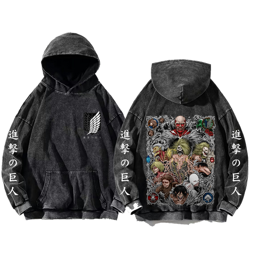 Anime Attack on titan shingeki no kyojin eren levi mikasa Aot Oversize Wash Hoodie gray 32