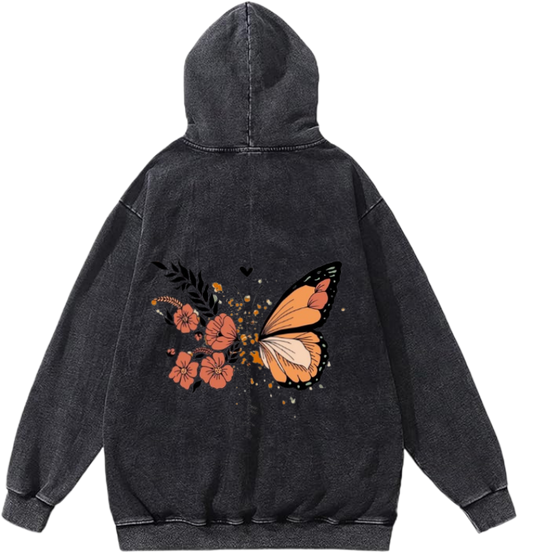 butterflies Oversize Hoodie Washed gray Back  32