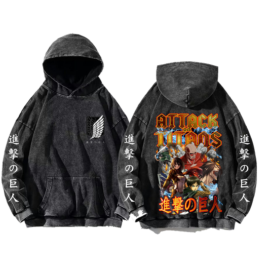 Anime Attack on titan shingeki no kyojin eren levi mikasa Aot Oversize Wash Hoodie gray 33