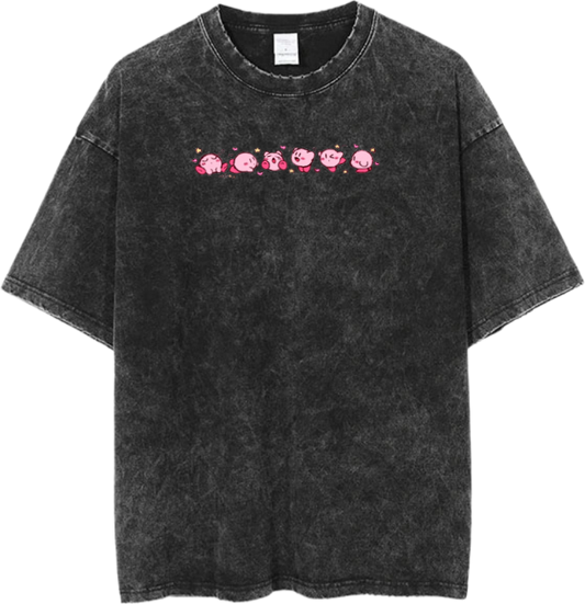 Vintage Washed Kirby Anime Graphic T-Shirt, Kawaii Y2K Aesthetic Grunge Tee, Casual Oversized Short Sleeve Top 33