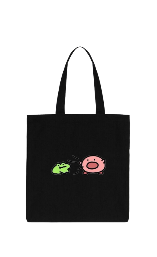 Kawaii Cute Kirby Black Canvas Tote Bag, Aesthetic Anime Character Reusable Shopping Bag, Large Grocery Bag, Book Tote for Women and Girls 33