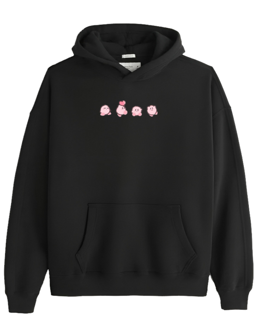 Cute Pink Anime Kirby Character Graphic Hoodie for Women and Men, Kawaii Cartoon Black Pullover Sweatshirt 33