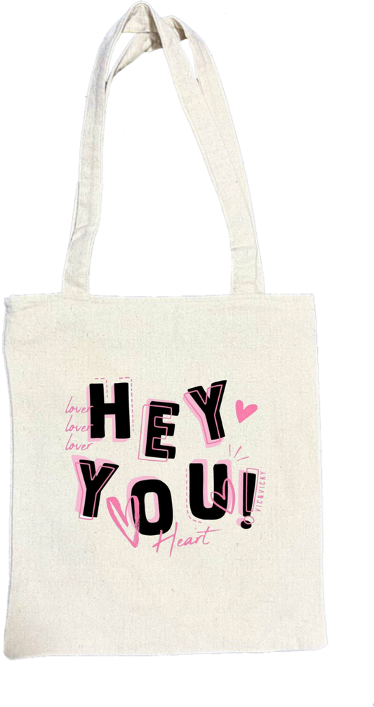 Love Love Lover HEY YOU! Heart tote bag beige 123