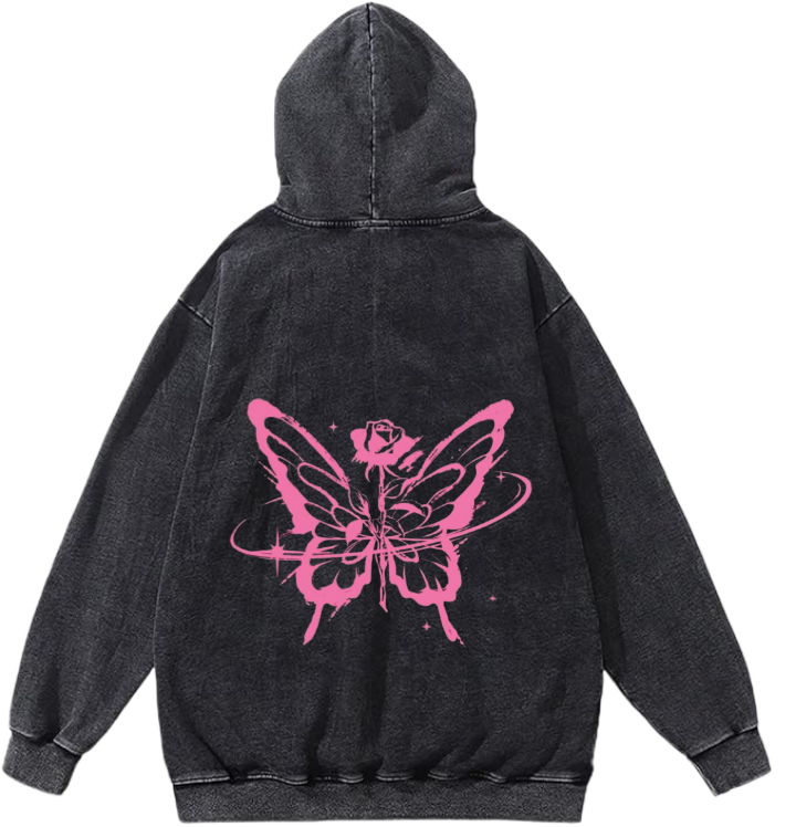 butterflies Oversize Hoodie Washed gray Back  33