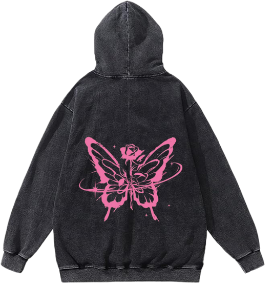 butterflies Oversize Hoodie Washed gray Back  33