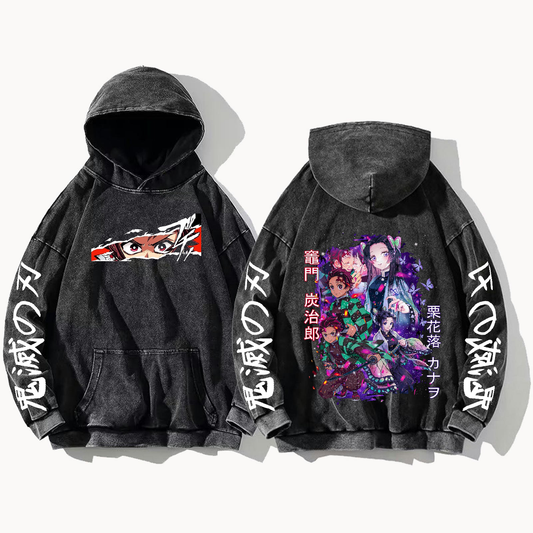 Anime Demon slayer nezuko tanjiro Oversize  Hoodie Washed gray 33