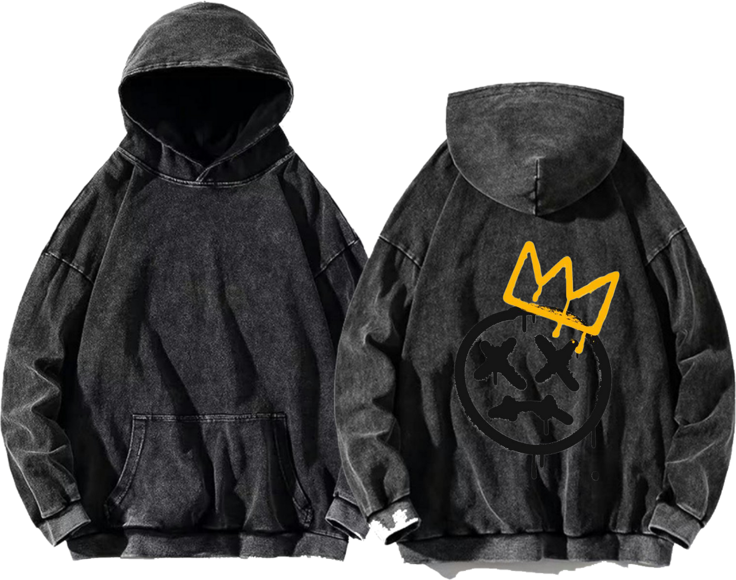 yellow crown above an emoji face One Size hoodie Washed Back 33