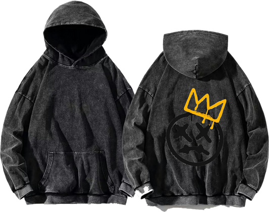 yellow crown above an emoji face One Size hoodie Washed Back 33