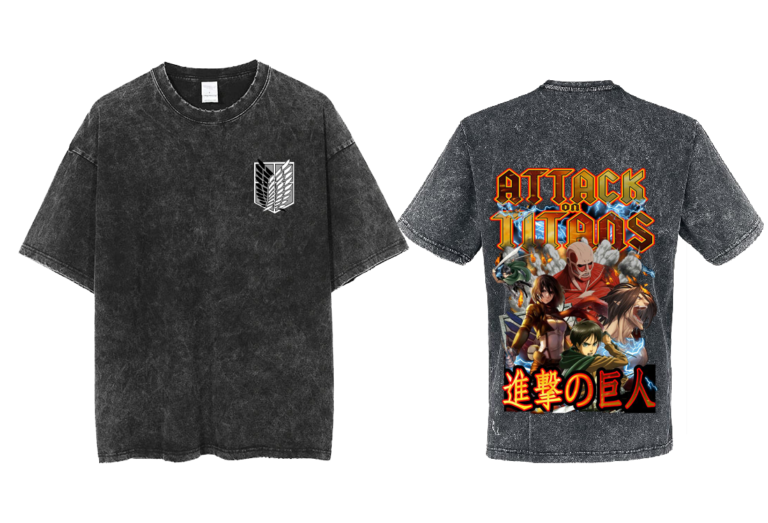 Anime Attack on titan shingeki no kyojin eren levi mikasa Aot Oversize t- shirt Washd acid back 33