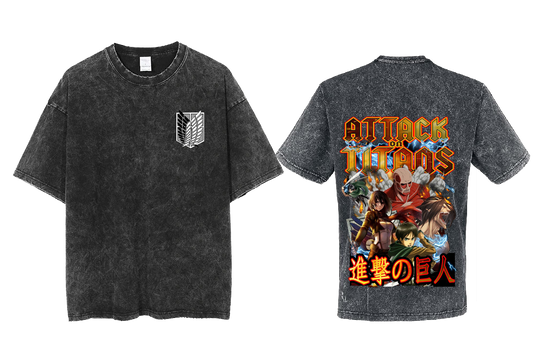 Anime Attack on titan shingeki no kyojin eren levi mikasa Aot Oversize t- shirt Washd acid back 33