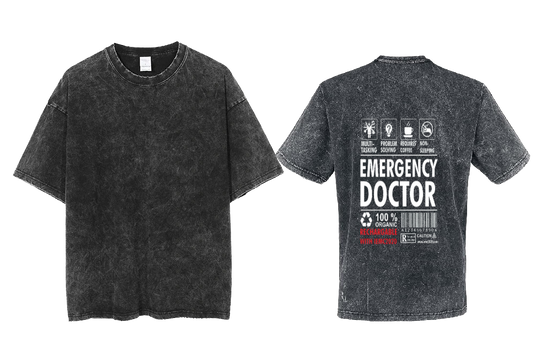 EMERGENCY DOCTOR Back text One Size t- shirt Washed Back 33