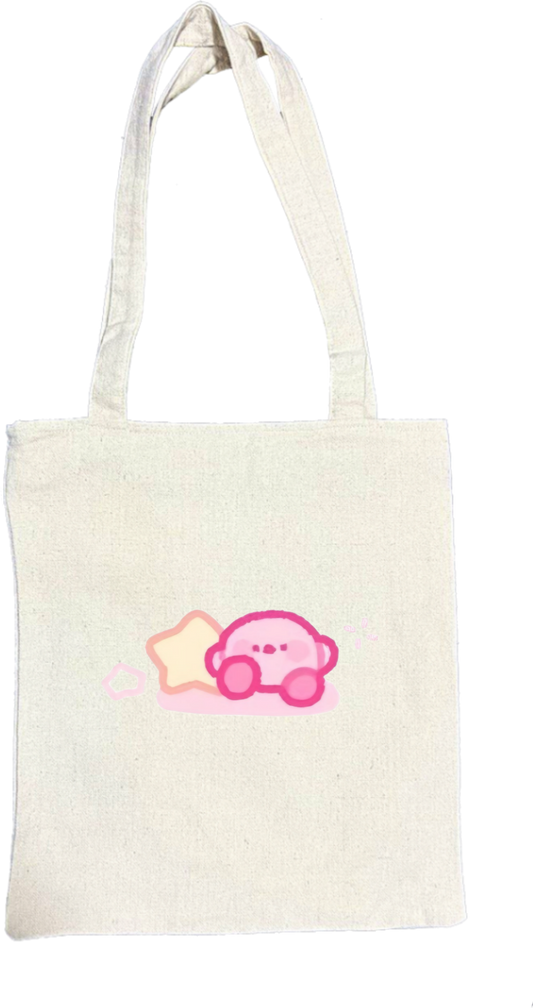 Kawaii Cute Kirby Canvas Tote Bag, beige Aesthetic Pink Anime Character Reusable Shopping Bag, Large Grocery Bag, Book Tote for Women and Girls 33