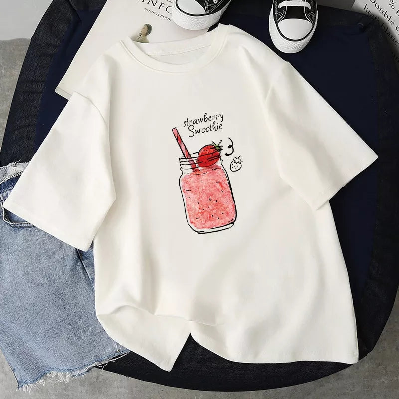 Strawberry Smoothie T-Shirt Oversized White