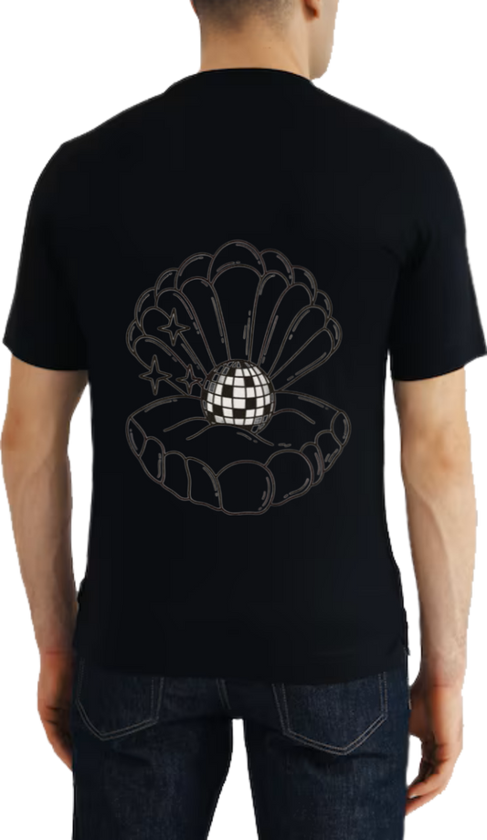 seashell containing a disco ball t- shirt One Size Black back 34