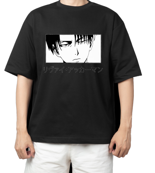 Anime Attack on titan shingeki no kyojin eren levi mikasa Aot black Oversize  t- shirt 34