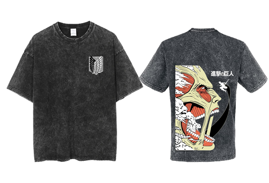 Anime Attack on titan shingeki no kyojin eren levi mikasa Aot Oversize t- shirt Washd acid back 34