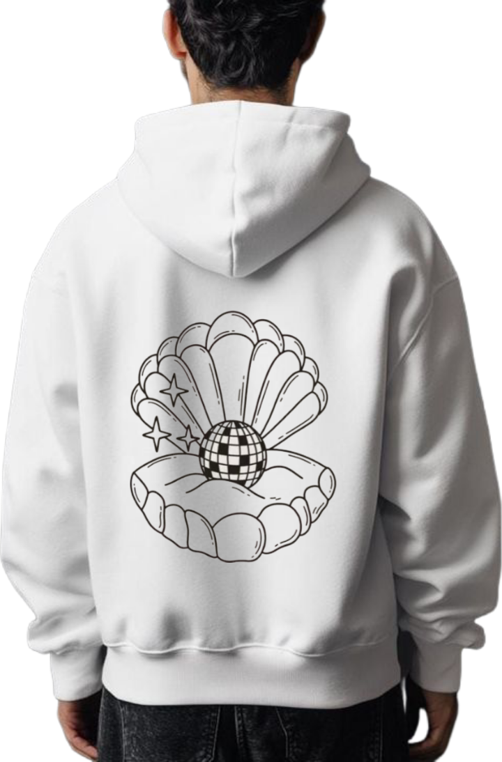 Disco ball inside a seashell One Size hoodie White Back 34