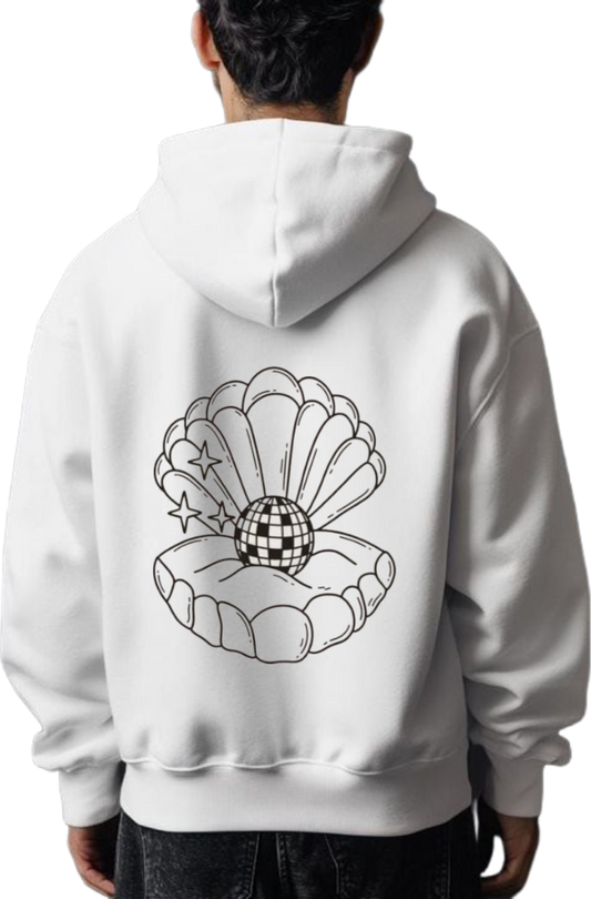 Disco ball inside a seashell One Size hoodie White Back 34