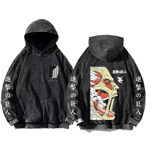 Anime Attack on titan shingeki no kyojin eren levi mikasa Aot Oversize Wash Hoodie gray 34