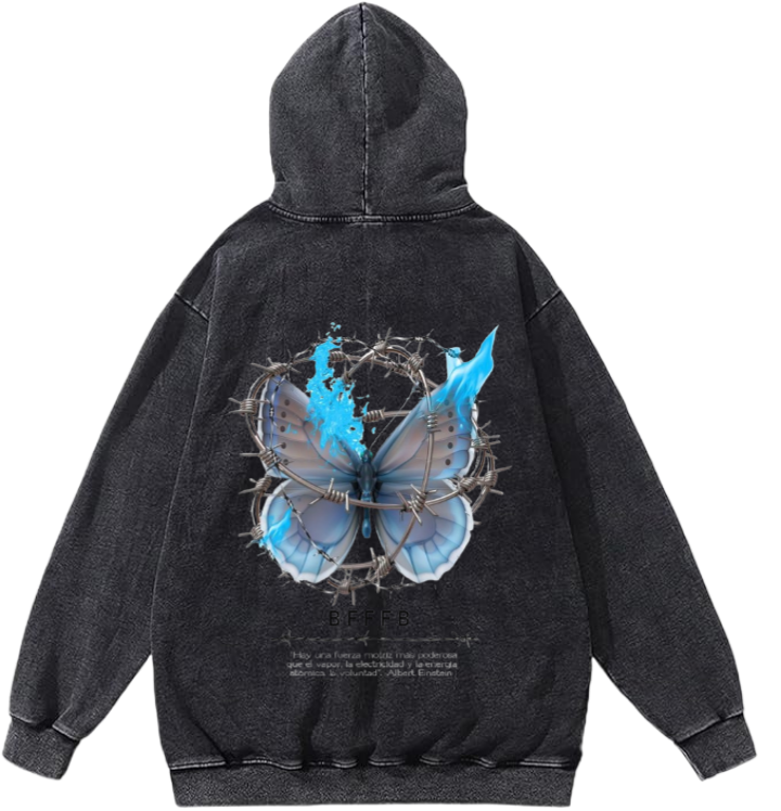 butterflies Oversize Hoodie Washed gray Back  34