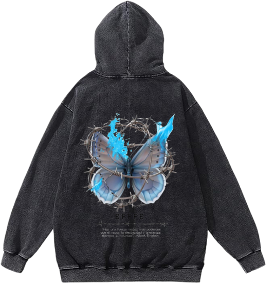 butterflies Oversize Hoodie Washed gray Back  34