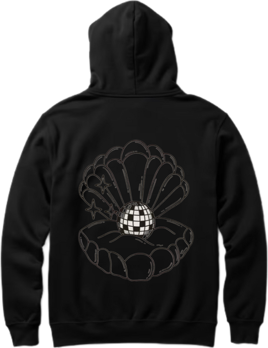 Disco ball inside a seashell One Size hoodie Black Back 34
