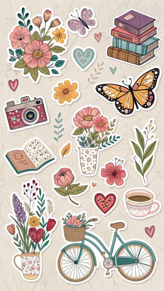 Aesthetic Cute Stickers Pack - Waterproof Vinyl Cartoon Decals for Water Bottles, Laptops, Scrapbooking, Kawaii Stationery Supplies sticker journal sticker