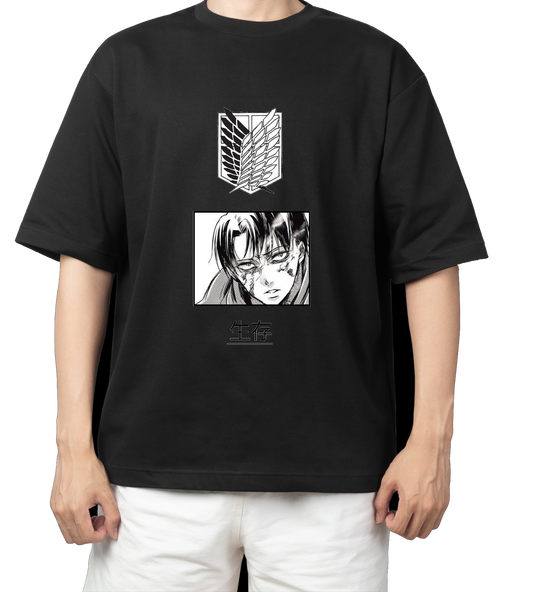 Anime Attack on titan shingeki no kyojin eren levi mikasa Aot black Oversize  t- shirt 35