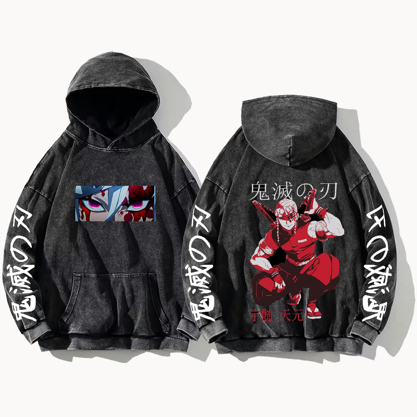 Anime Demon slayer nezuko tanjiro Oversize  Hoodie Washed gray 35