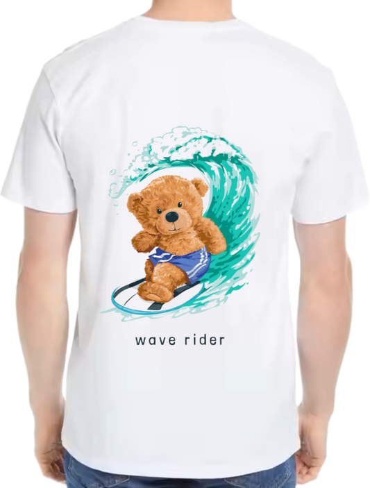 teddy bear surfing t- shirt One Size White back 35