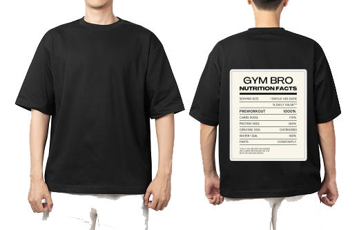 GYM BRO Back text One Size t- shirt Black Back 31