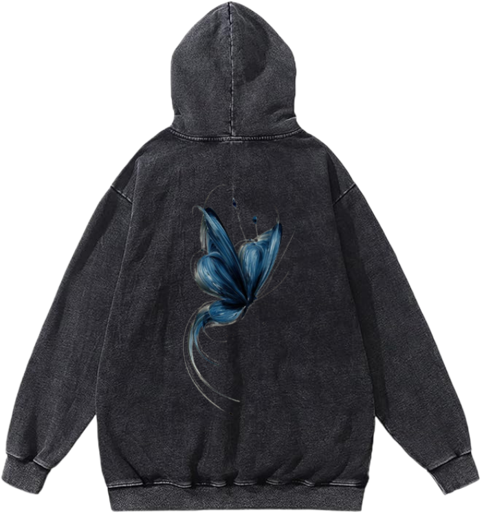 butterflies Oversize Hoodie Washed gray Back  35