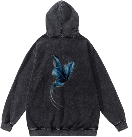 butterflies Oversize Hoodie Washed gray Back  35