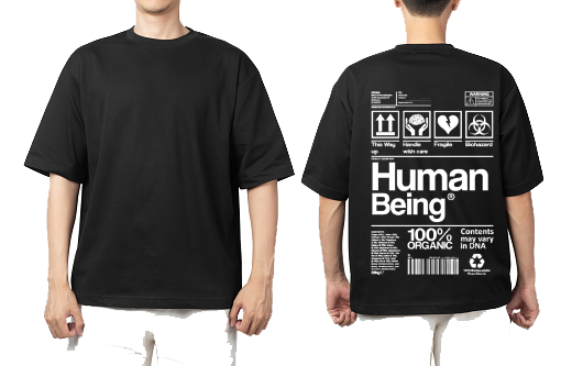 Human Being Back text One Size t- shirt Black Back 32