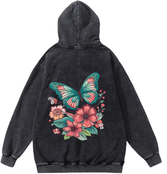 butterflies Oversize Hoodie Washed gray Back  36