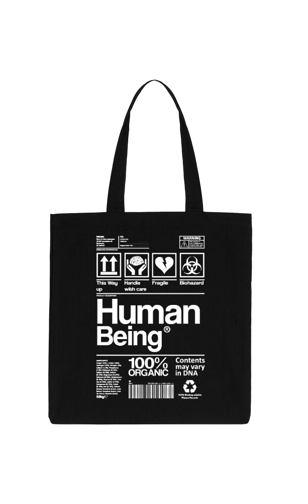 Human Being Back text tote bag Black 33