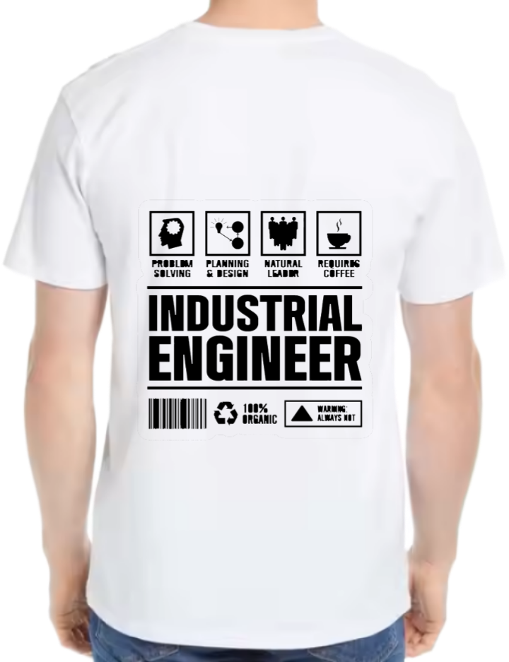 INDUSTRIAL ENGINEER Back text One Size t- shirt White Back 36
