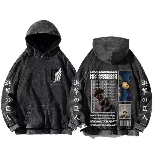 Anime Attack on titan shingeki no kyojin eren levi mikasa Aot Oversize Wash Hoodie gray 36